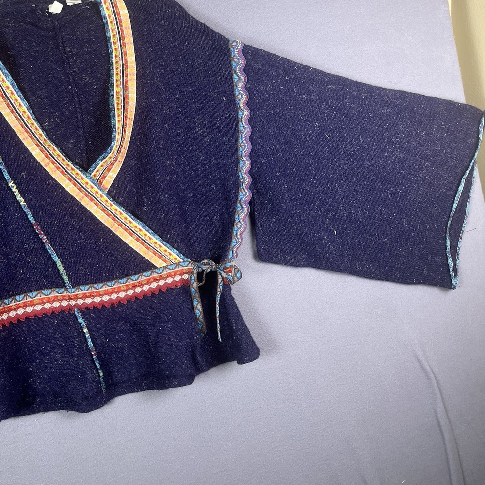 MOTH ANTHROPOLOGIE Ribbon Trim Hippie Bohemian Wrap Sweater M Alpaca blend - Picture 2 of 5